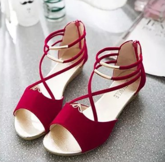 Elegant Strappy Wedge Sandals with Golden Accents S-57