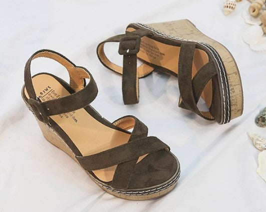 Elegant Cork Wedge Sandals with Suede Straps S-46
