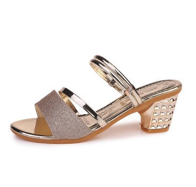 Elegant Slingback Sandals with Glitter Finish and Embellished Heel S-42