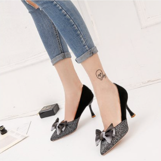Elegant Suede Pumps with Glittering Toe Cap S-59