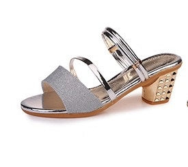 Elegant Slingback Sandals with Glitter Finish and Embellished Heel S-42