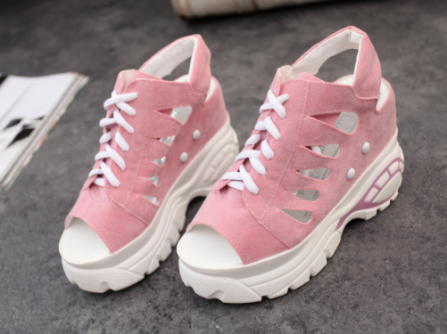 Lace-up Wedge Hollow High Wedge Sandals S-83