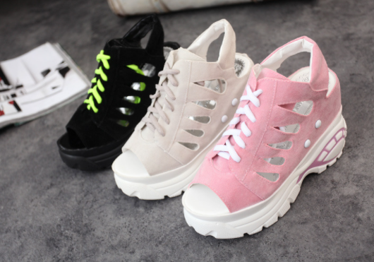 Lace-up Wedge Hollow High Wedge Sandals S-83