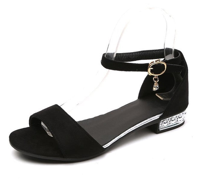 Elegant Flat Sandals with Decorative Heel and Dainty Ankle Charm S-40