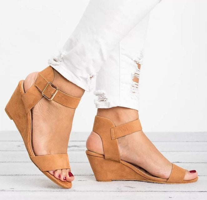 Bold Crimson Open Toe Sandals with Buckle Closure S-55