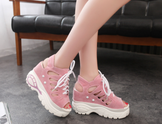 Lace-up Wedge Hollow High Wedge Sandals S-83