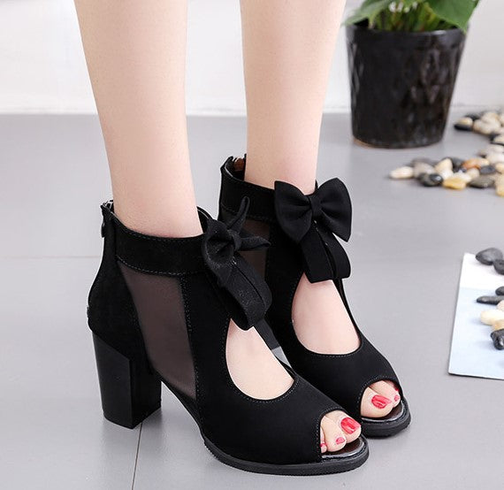 Elegant Heeled Sandals Bow Accents for Sophisticated Evening Outfits S-07