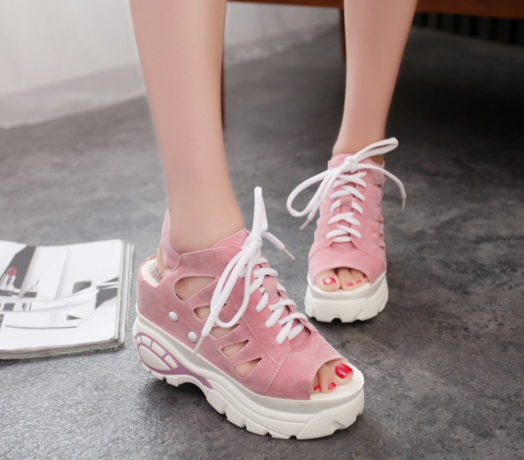 Lace-up Wedge Hollow High Wedge Sandals S-83