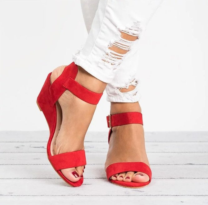Bold Crimson Open Toe Sandals with Buckle Closure S-55