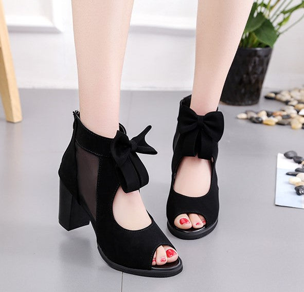 Elegant Heeled Sandals Bow Accents for Sophisticated Evening Outfits S-07