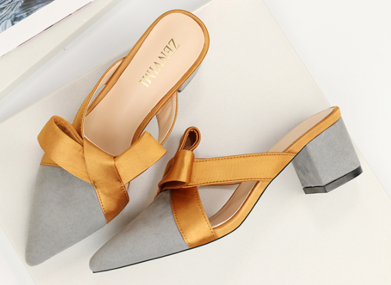 Elegance Reimagined Slingback Heels with Bold Mustard Bow S-63
