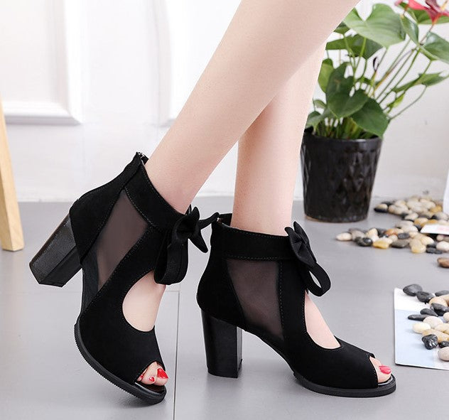 Elegant Heeled Sandals Bow Accents for Sophisticated Evening Outfits S-07