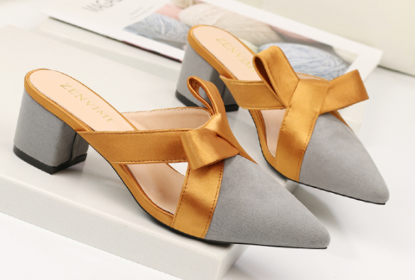 Elegance Reimagined Slingback Heels with Bold Mustard Bow S-63