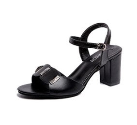 Sophisticated Block Heel Sandals with Silver Buckle Detail S-44
