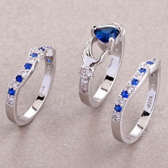 New 3 in 1 Fashion Women's Claddagh Ring Blue