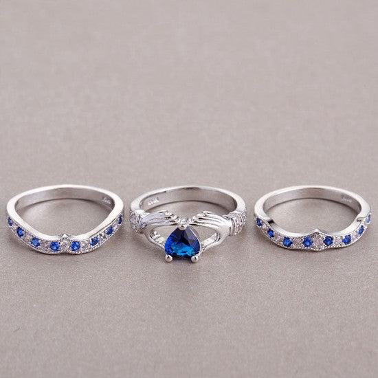 New 3 in 1 Fashion Women's Claddagh Ring Blue