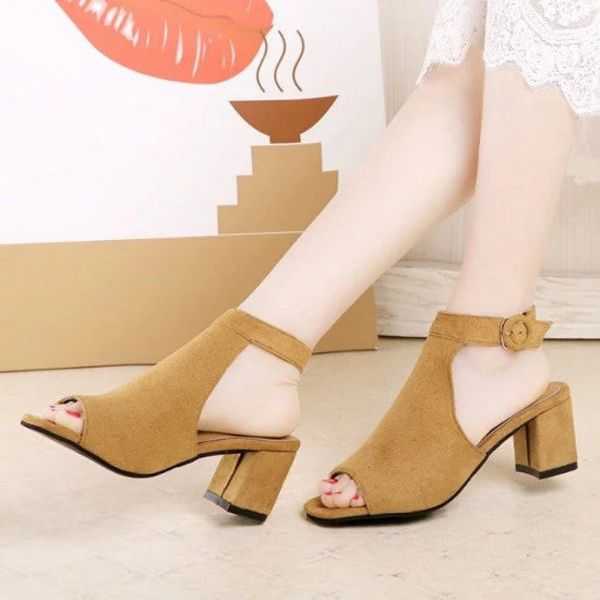 Classic Block Heel Sandals with Elegant Ankle Strap S-12