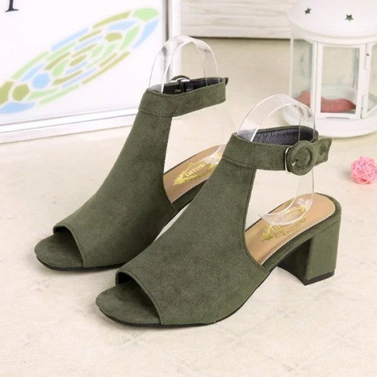 Classic Block Heel Sandals with Elegant Ankle Strap S-12