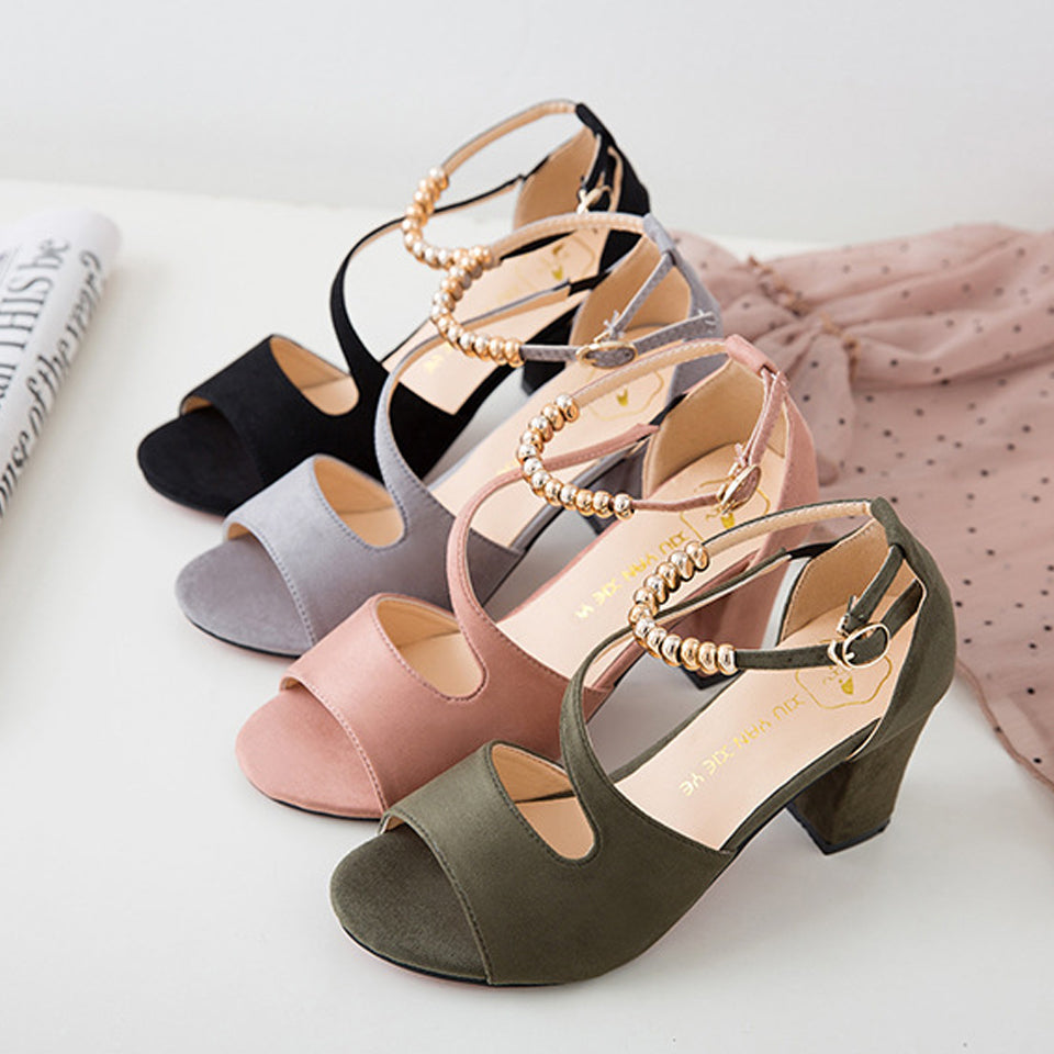 Formal Style High Heeled Beaded Buckle Sandals Shoes S-99