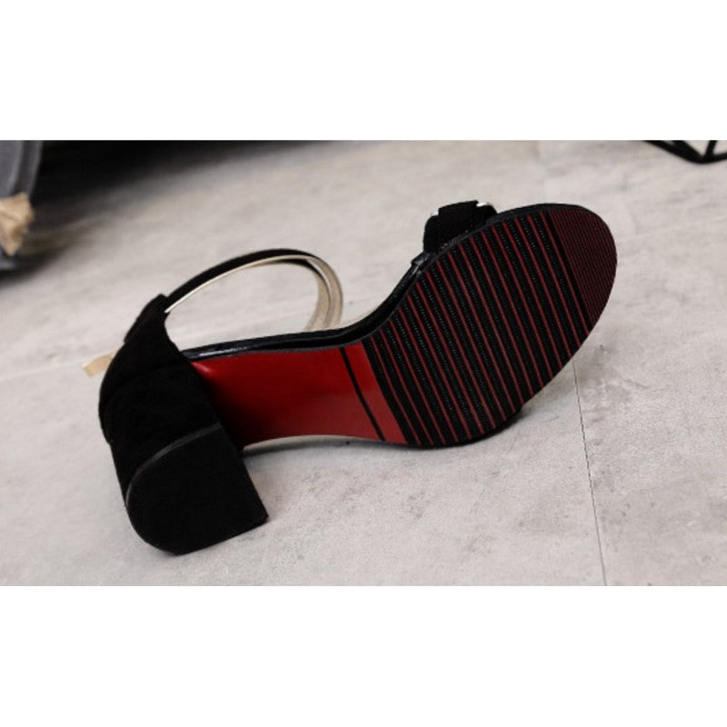 Elegant Black and Gold Chunky Heel Sandals S-17