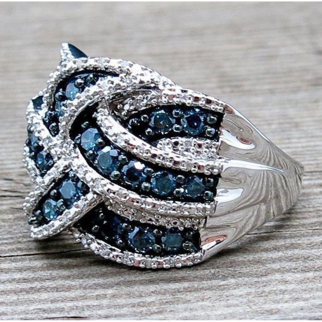Woman Silver Blue Sapphire Cultured Fashion Ring  R-06