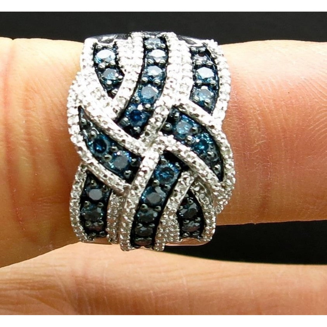 Woman Silver Blue Sapphire Cultured Fashion Ring  R-06