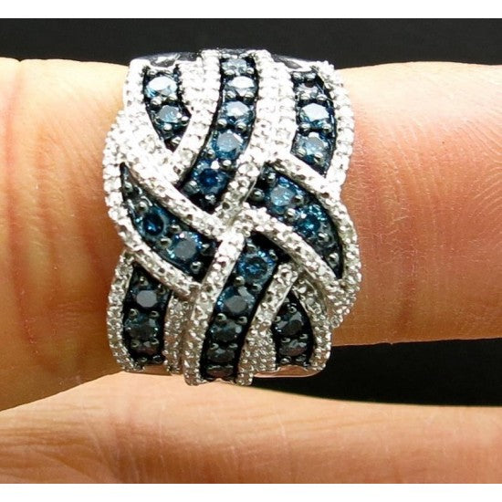 Woman Silver Blue Sapphire Cultured Fashion Ring