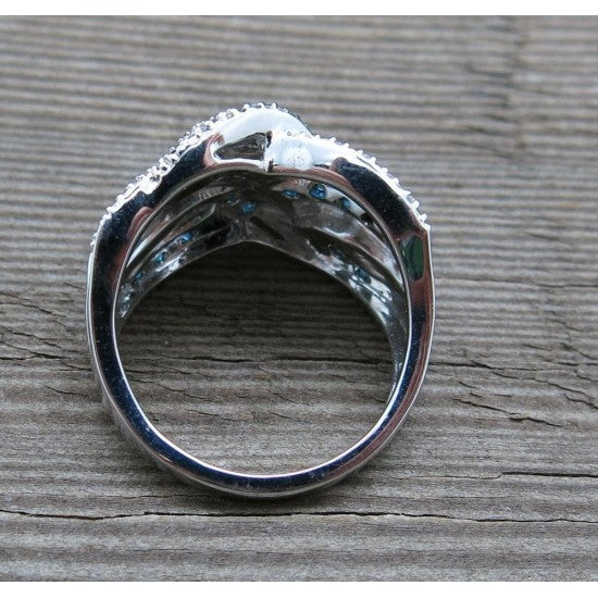 Woman Silver Blue Sapphire Cultured Fashion Ring