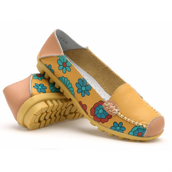 Artisanal Hand Painted Floral Leather Loafers for Casual Elegance S-37