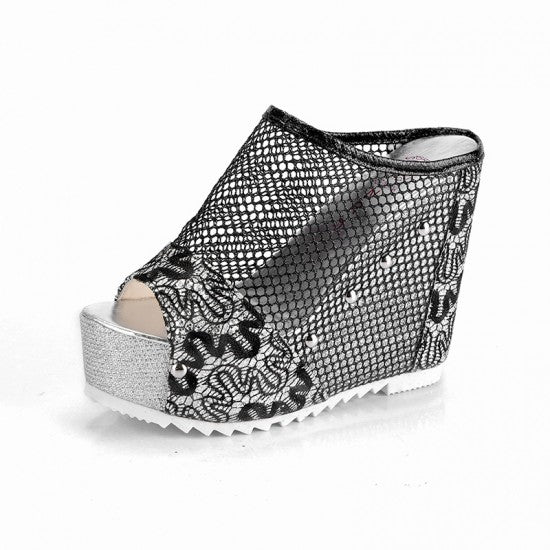 Black Retro Ethnic High Heels Wedge Sandals