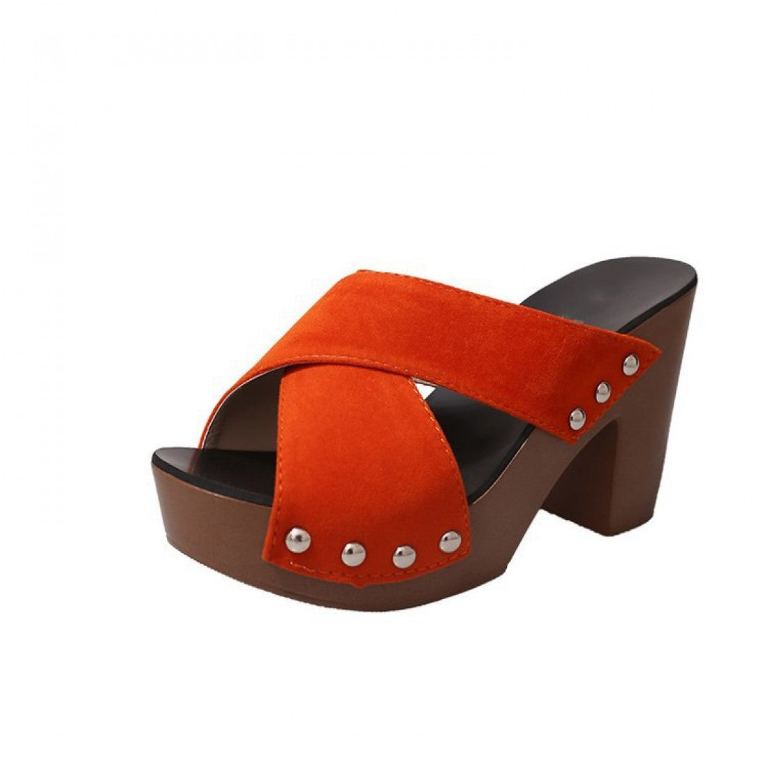 Studded High Heels Orange Sandals S-93