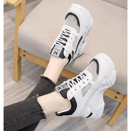 Breathable Mesh Sneakers - Almond Toe Thick Sole Lace Closure