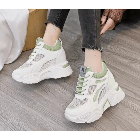 Breathable Mesh Sneakers - Almond Toe Thick Sole Lace Closure