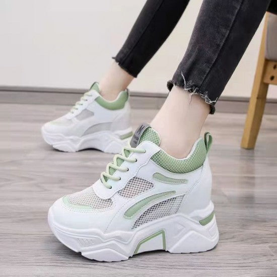 Breathable Mesh Sneakers - Almond Toe Thick Sole Lace Closure