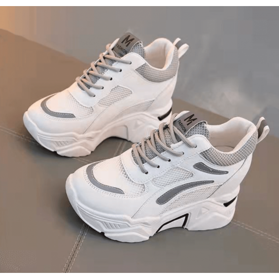 Breathable Mesh Sneakers - Almond Toe Thick Sole Lace Closure