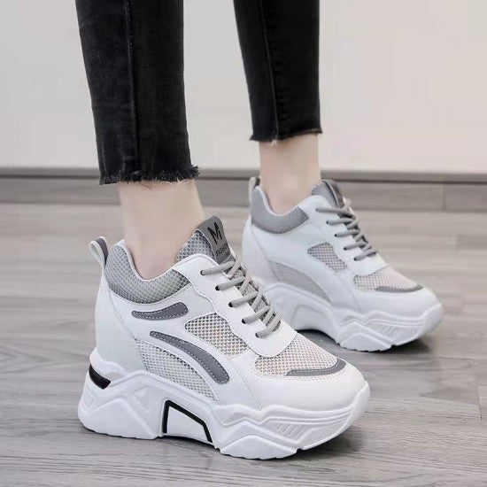 Breathable Mesh Sneakers - Almond Toe Thick Sole Lace Closure