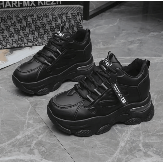 Chunky Sporty Sneakers for Women – Black Platform Shoes