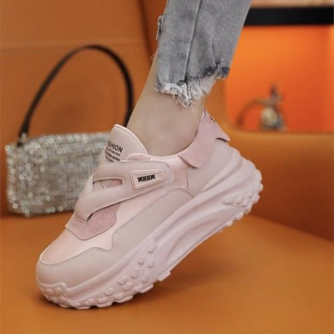 Chunky Velcro Strap Sneakers for Women Pastel Platform Shoes S-176