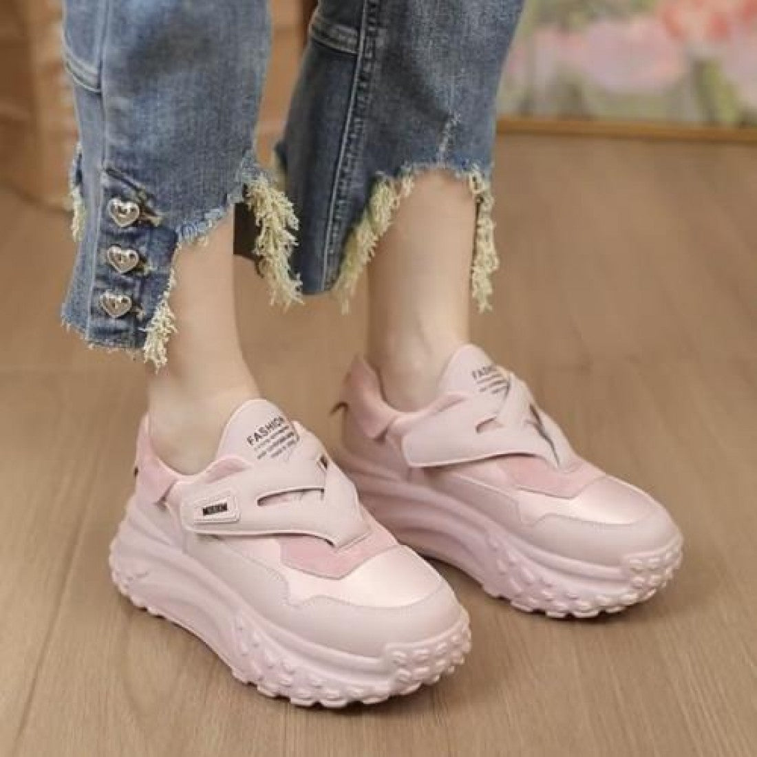 Chunky Velcro Strap Sneakers for Women Pastel Platform Shoes S-176