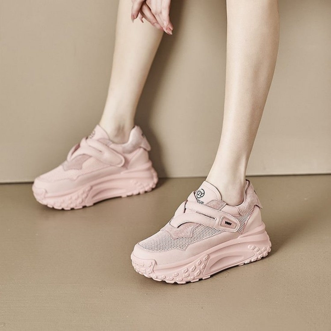 Chunky Velcro Strap Sneakers for Women Pastel Platform Shoes S-176
