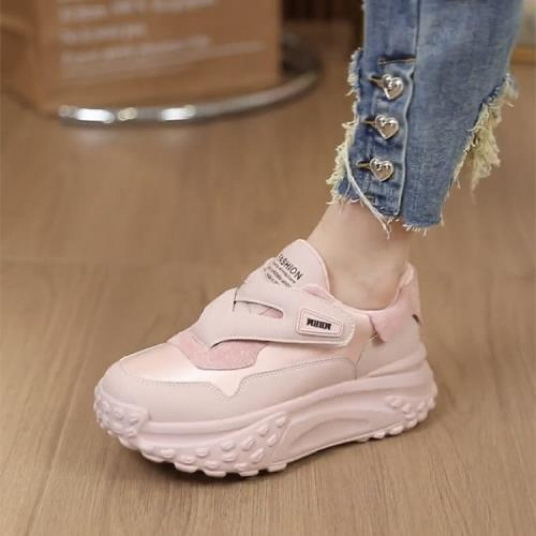 Chunky Velcro Strap Sneakers for Women Pastel Platform Shoes S-176
