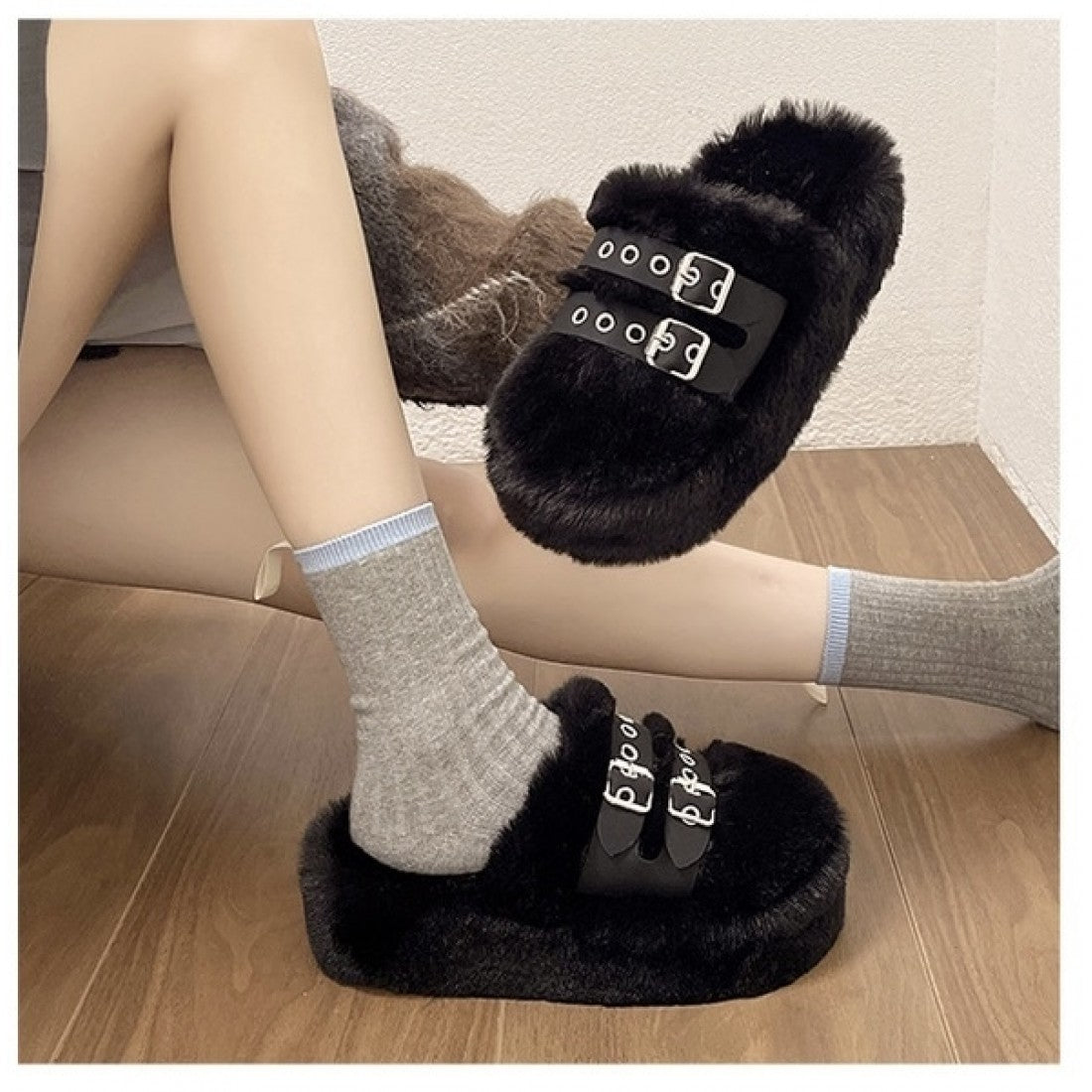 Cozy Slippers for Women with Double Buckle Straps S-179
