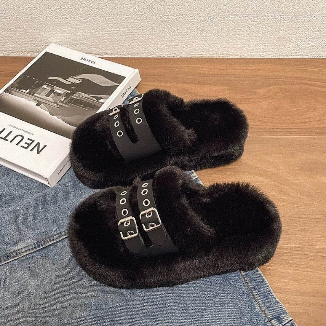 Cozy Slippers for Women with Double Buckle Straps S-179
