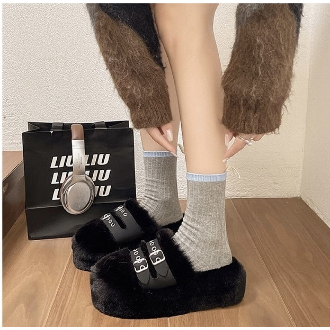 Cozy Slippers for Women with Double Buckle Straps S-179