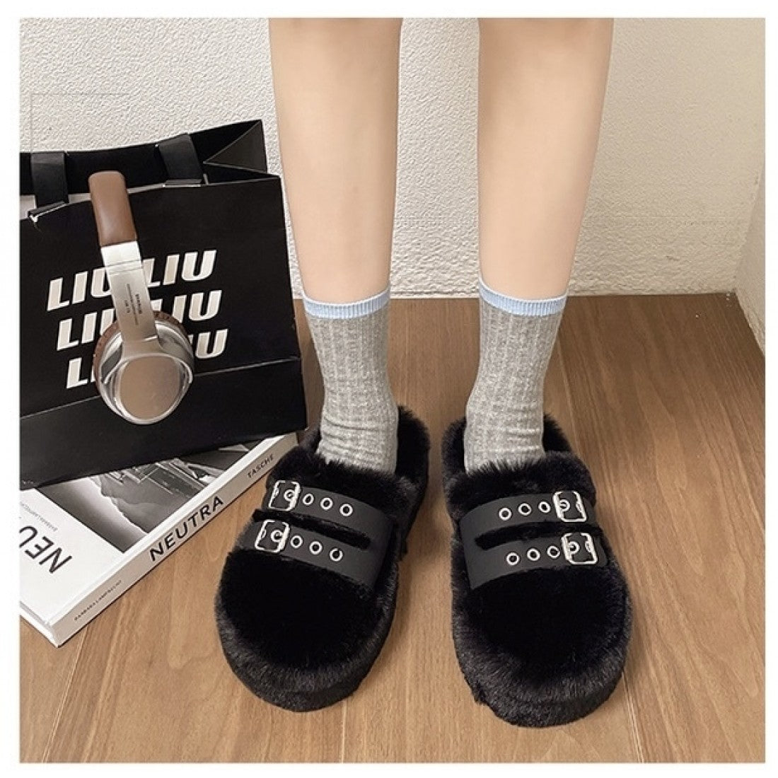 Cozy Slippers for Women with Double Buckle Straps S-179