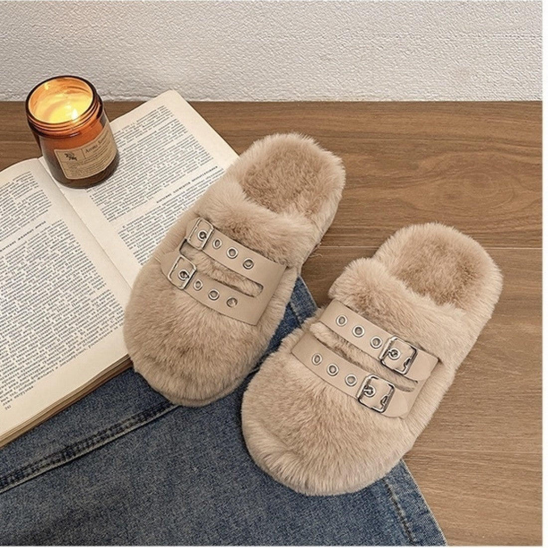 Cozy Slippers for Women with Double Buckle Straps S-179