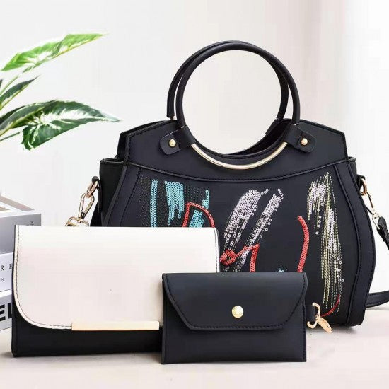 Cross-Body Designer Ladies Handbags Set - Black