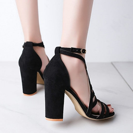 Cross Straps Buckle High Heels Party Sandals - Black