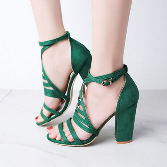 Cross Straps Buckle High Heels Party Sandals - Black
