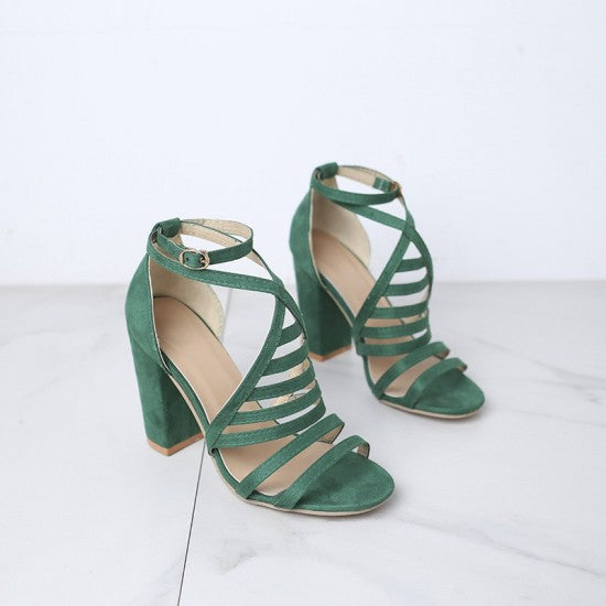 Cross Straps Buckle High Heels Party Sandals - Black